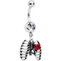 Red CZ Gem Heart Skeleton Ribs Halloween Dangle Belly Ring