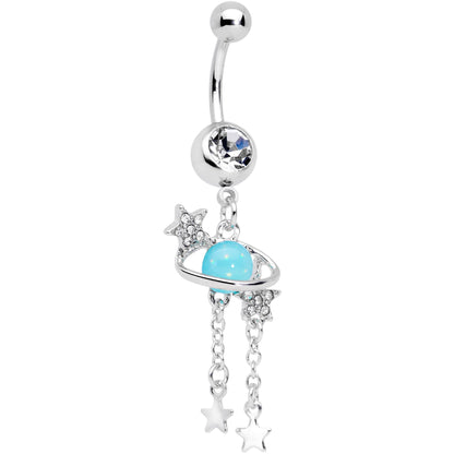 Clear Blue Gem Saturn Stars Dangle Belly Ring