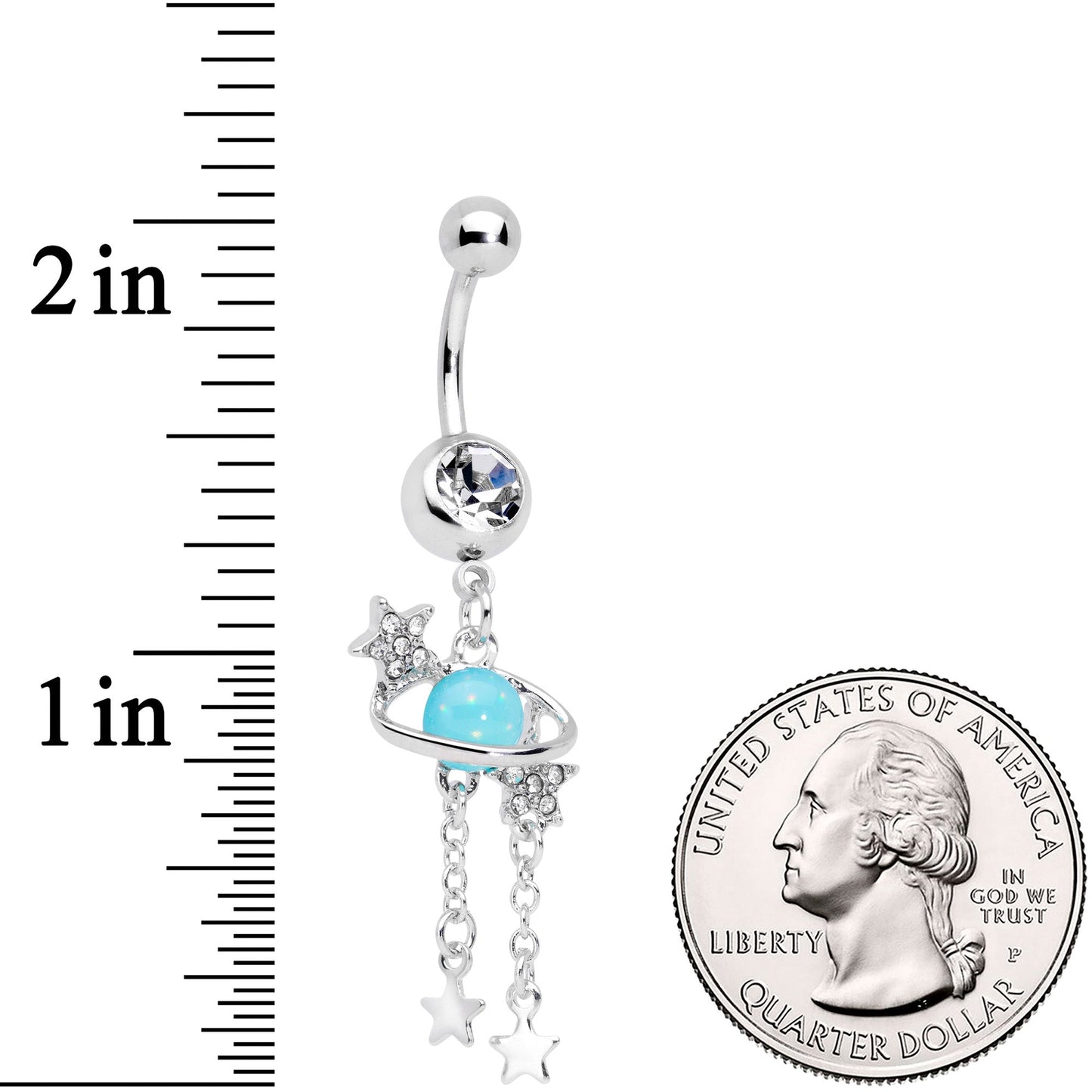 Clear Blue Gem Saturn Stars Dangle Belly Ring