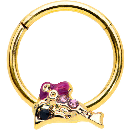 16 Gauge 3/8 Purple Gem Gold Tone Dainty Dolphin Hinged Segment Ring