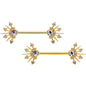 14 Gauge 5/8 Clear CZ Gem Gold Hue Elegant Crest Barbell Nipple Ring Set