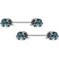 14 Gauge 9/16 Aqua Orb Curvy Elephant Barbell Nipple Ring Set