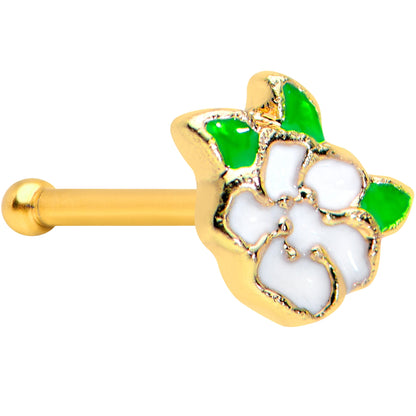 20 Gauge 1/4 Gold Tone White Spring Flower Nose Bone