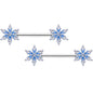 14 Gauge 9/16 Clear CZ Gem Blue Snowflake Barbell Nipple Ring Set