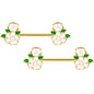 14 Gauge 9/16 Gold Tone White Spring Flower Barbell Nipple Ring Set