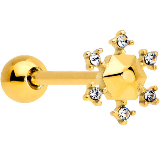 Clear CZ Gem Gold Tone Sweet Snowflake Christmas Barbell Tongue Ring