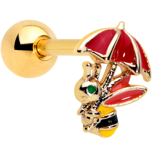 16 Gauge 1/4 Gold Tone Rainy Day Umbrella Bee Cartilage Tragus Earring