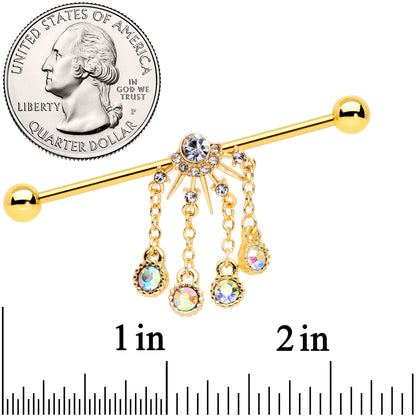 14 Gauge Clear CZ Gem Gold Tone Elegant Dangle Industrial Barbell 38mm