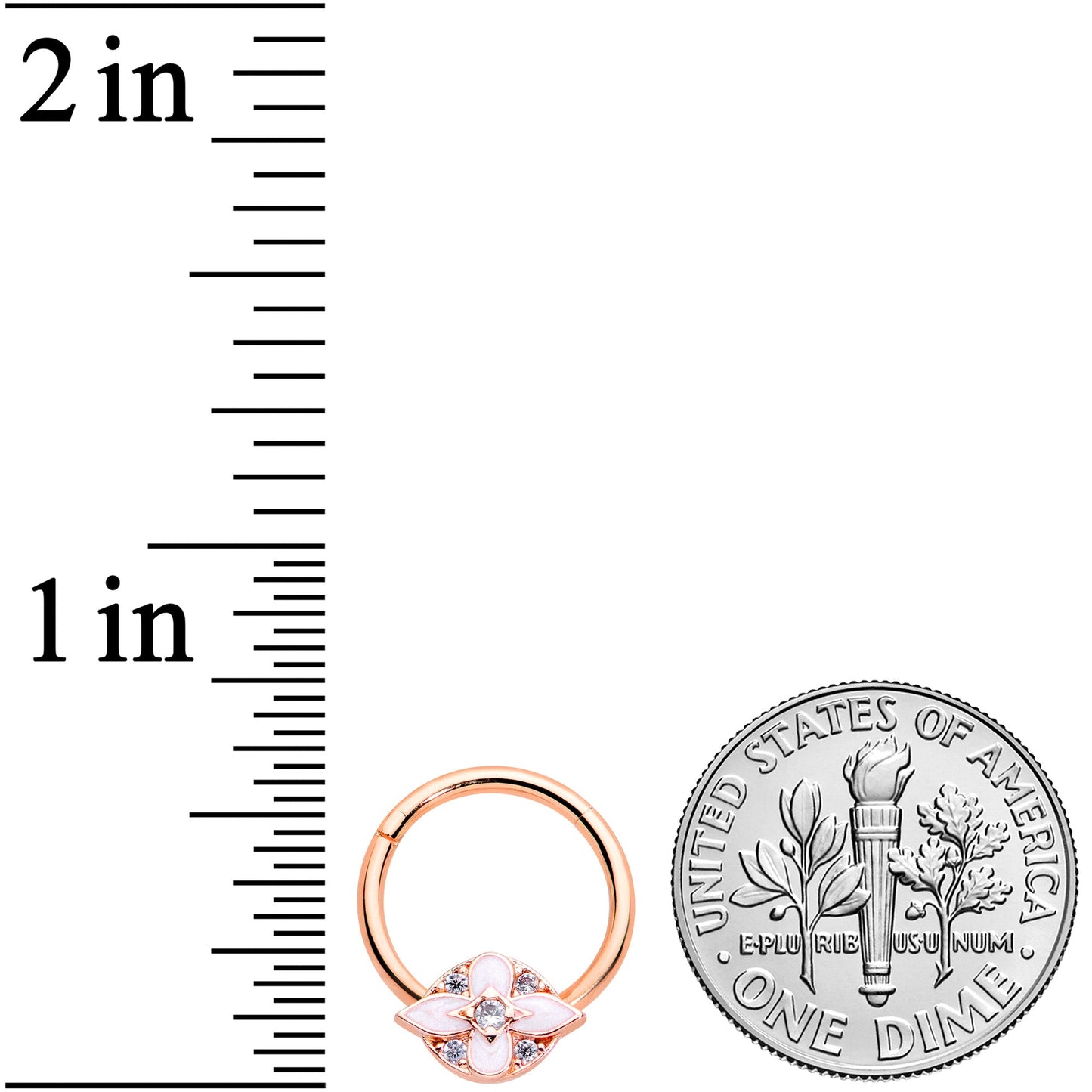 16 Gauge 3/8 Clear CZ Gem Rose Gold Hue Pink Cross Hinged Segment Ring