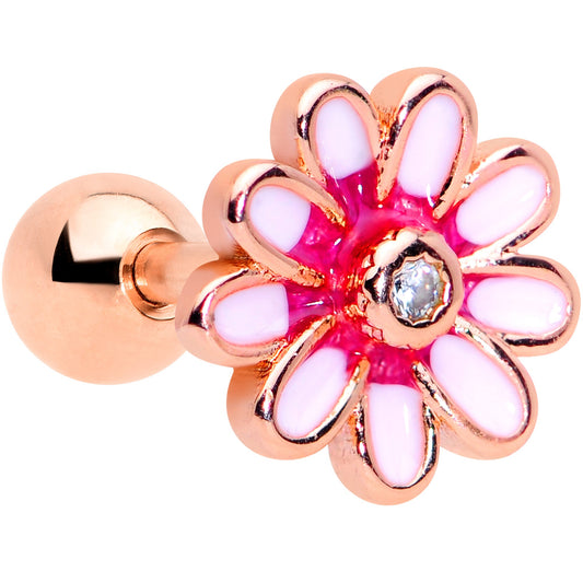 16 Gauge 1/4 Clear Gem Rose Gold Tone Pink Flower Cartilage Earring