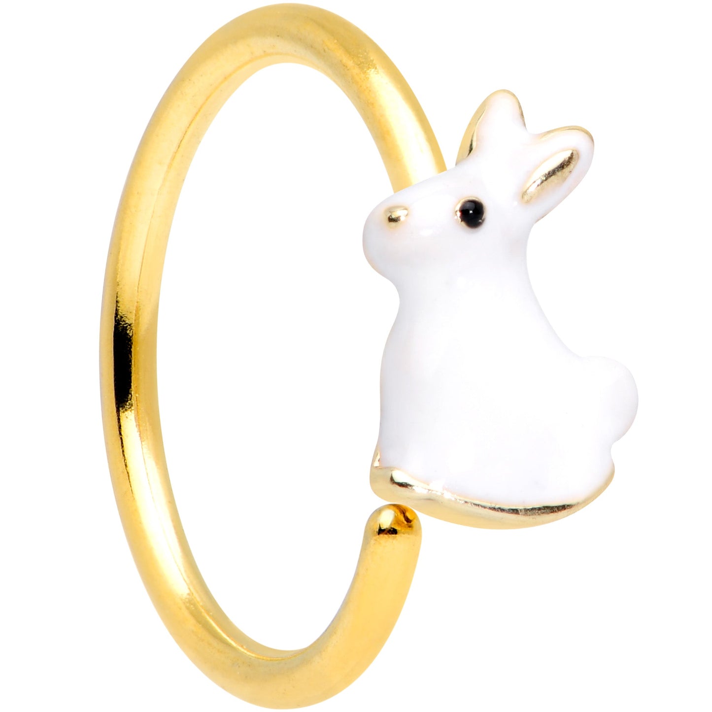 20 Gauge 5/16 Gold Tone White Rabbit Easter Bunny Nose Hoop