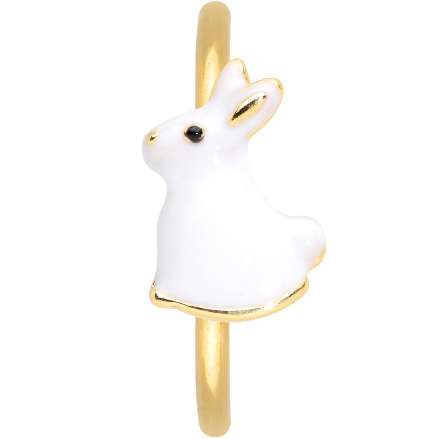 20 Gauge 5/16 Gold Tone White Rabbit Easter Bunny Nose Hoop