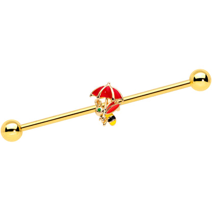 14 Gauge Gold Tone Rainy Day Umbrella Bee Industrial Barbell 38mm