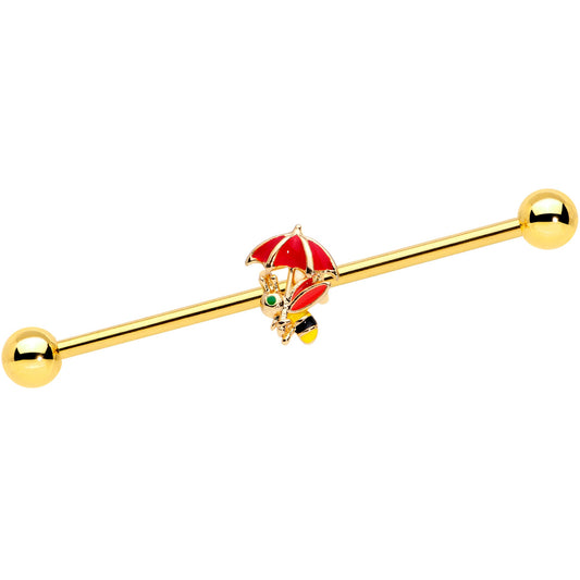 14 Gauge Gold Tone Rainy Day Umbrella Bee Industrial Barbell 38mm