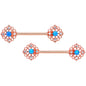 14 Gauge 9/16 Blue Synthetic Opal Rose Gold Tone Lacy Nipple Ring Set