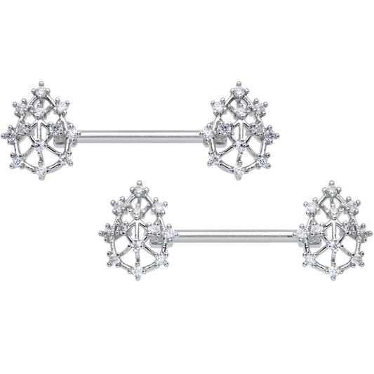 14 Gauge 9/16 Clear CZ Gem Constellation Barbell Nipple Ring Set