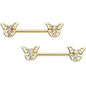 14 Gauge 9/16 Clear CZ Gem Gold Tone Open Butterfly Nipple Ring Set