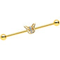 14 Gauge Clear CZ Gem Gold Tone Open Butterfly Industrial Barbell 38mm