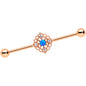 14 Gauge Blue Synth Opal Rose Gold Tone Lacy Industrial Barbell 38mm