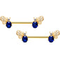 14 Gauge 9/16 Blue Gem Gold Tone Beautiful Bee Barbell Nipple Ring Set