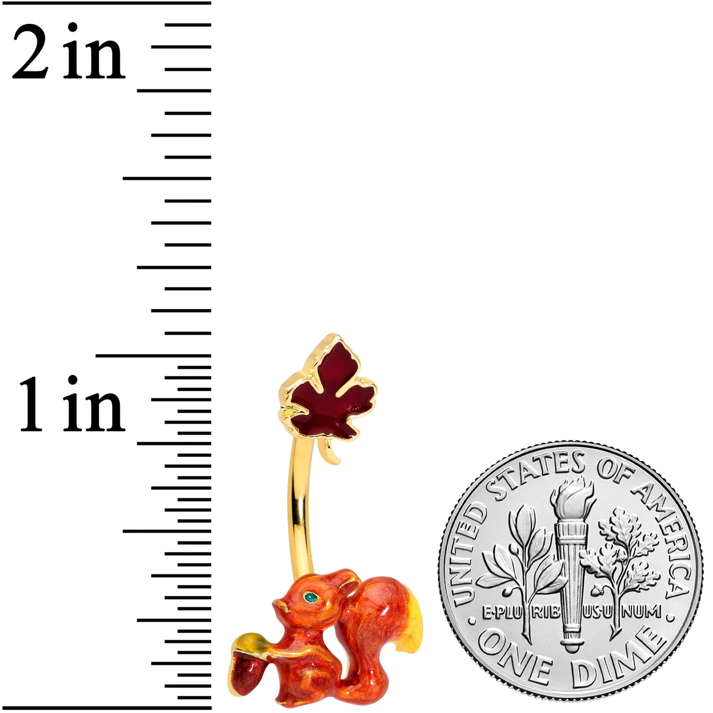 Gold Tone Happy Squirrel Maple Leaf Autumn Belly Ring