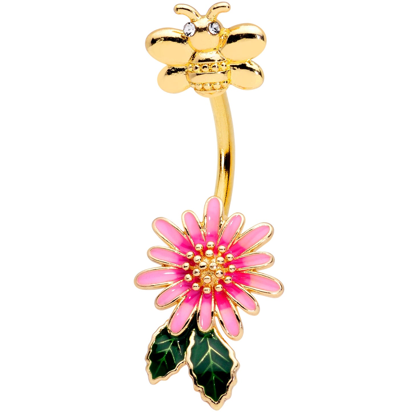 Gold Tone Pink Flower Sweet Bee Belly Ring