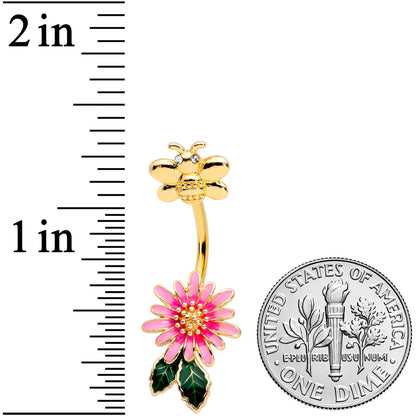 Gold Tone Pink Flower Sweet Bee Belly Ring