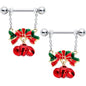 14 Gauge 9/16 Holiday Red Bells Christmas Chain Dangle Nipple Ring Set