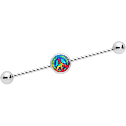 14 Gauge Rainbow Tie Dye Peace Sign Industrial Barbell 38mm