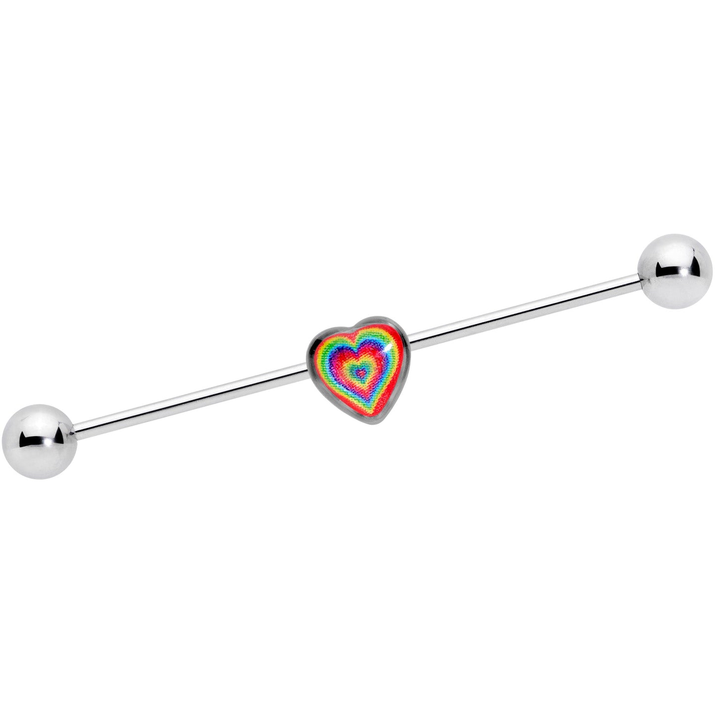 14 Gauge Rainbow Tie Dye Heart Valentines Day Industrial Barbell 38mm