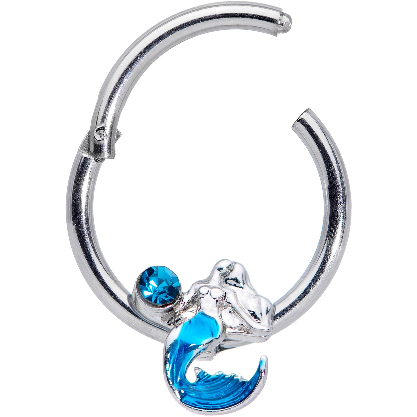 16 Gauge 3/8 Aqua Gem Blue Mermaid Hinged Segment Ring