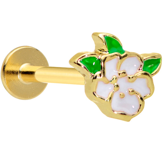 16 Gauge 5/16 Gold Tone White Spring Flower Labret Monroe Tragus