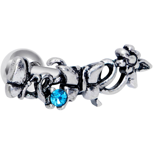16 Gauge 1/4 Blue Gem Array of Butterflies Cartilage Tragus Earring