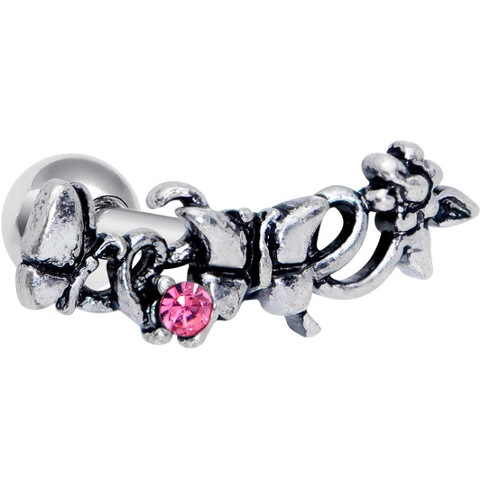 16 Gauge 1/4 Pink Gem Array of Butterflies Cartilage Tragus Earring