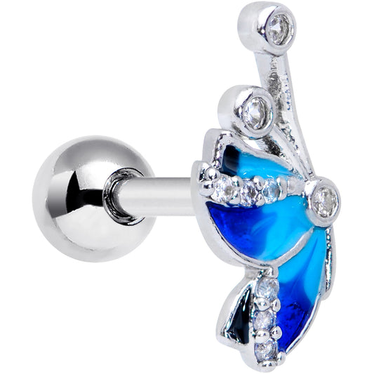 16 Gauge 1/4 Clear Gem Blue Butterfly Cartilage Tragus Earring