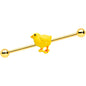 14 Gauge Gold Tone Yellow Easter Chick Industrial Barbell 38mm