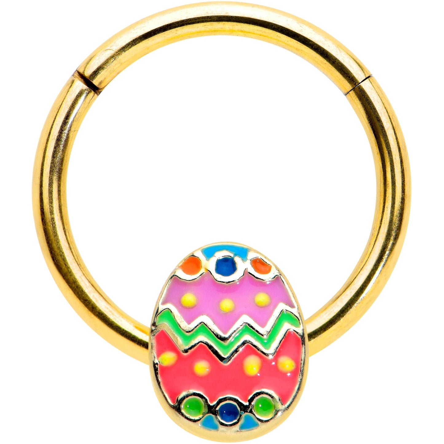 16 Gauge 3/8 Gold Tone Funky Painted Easter Egg Hinged Segment Ring