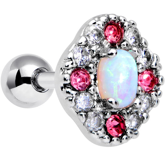 16 Gauge 1/4 White Synthetic Opal Glam Oval Cartilage Tragus Earring
