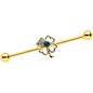 14 Gauge Green Synthetic Opal Gold Hue Shamrock Industrial Barbell 38mm