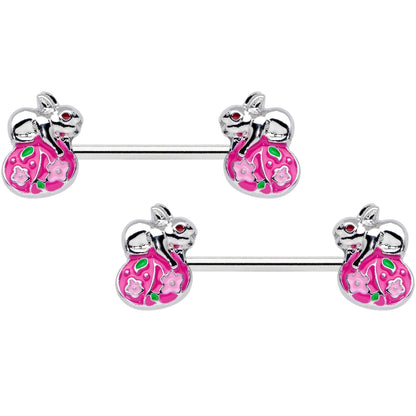 14 Gauge 9/16 Pink Gem Pink Easter Egg Bunny Barbell Nipple Ring Set