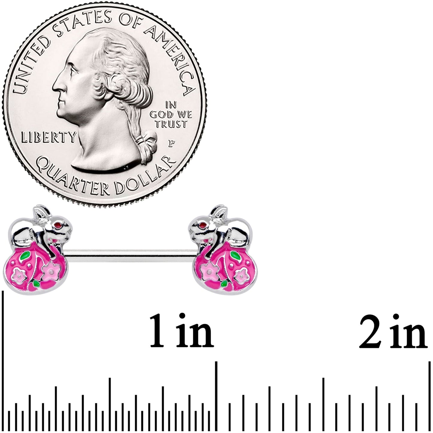 14 Gauge 9/16 Pink Gem Pink Easter Egg Bunny Barbell Nipple Ring Set