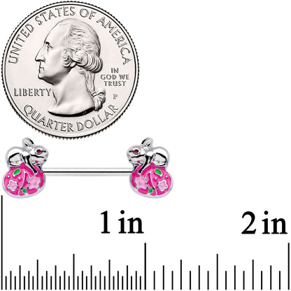 14 Gauge 9/16 Pink Gem Pink Easter Egg Bunny Barbell Nipple Ring Set