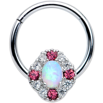 16 Gauge 3/8 White Synthetic Opal Glam Oval Hinged Segment Ring