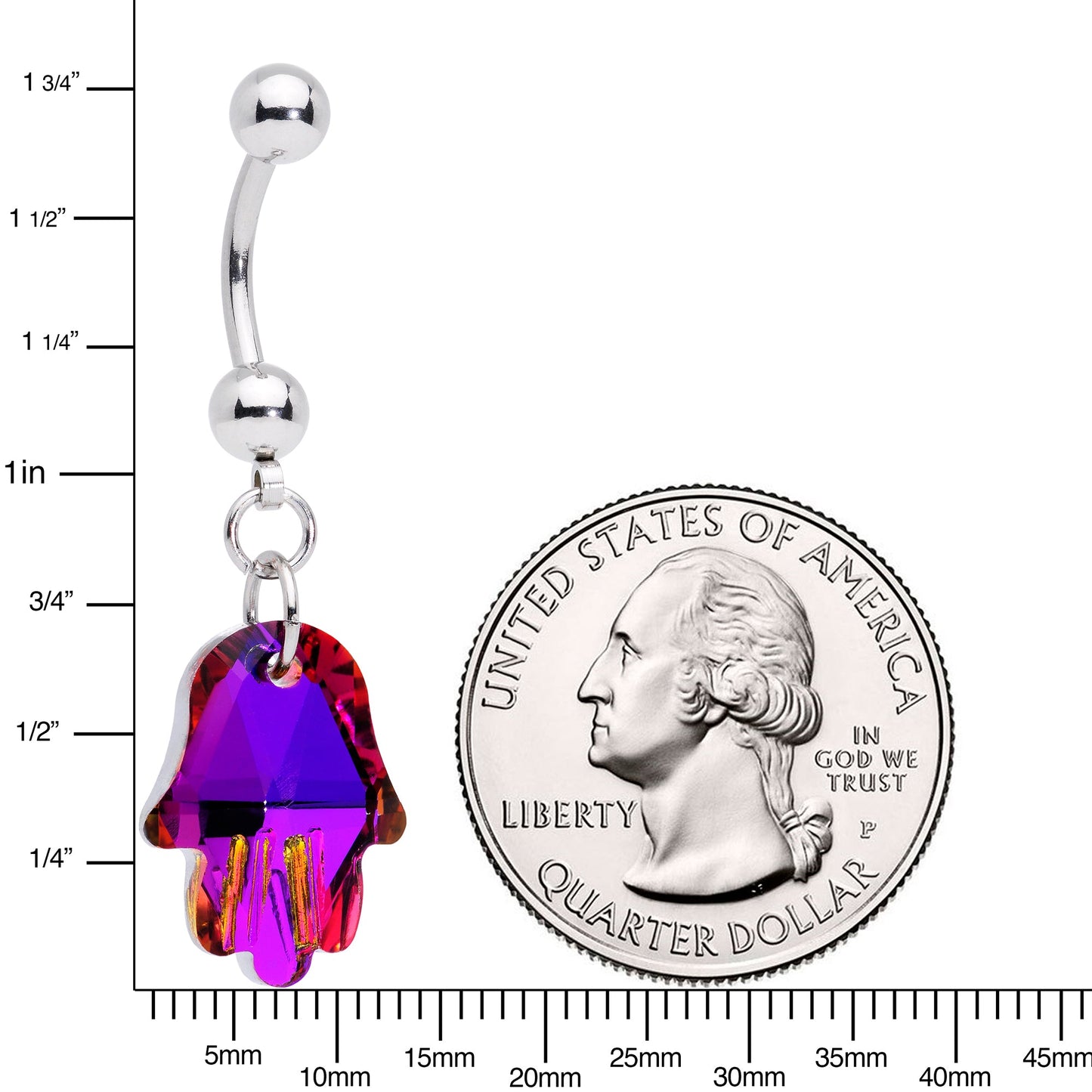 Purple Gem Hamsa Hand Dangle Belly Ring