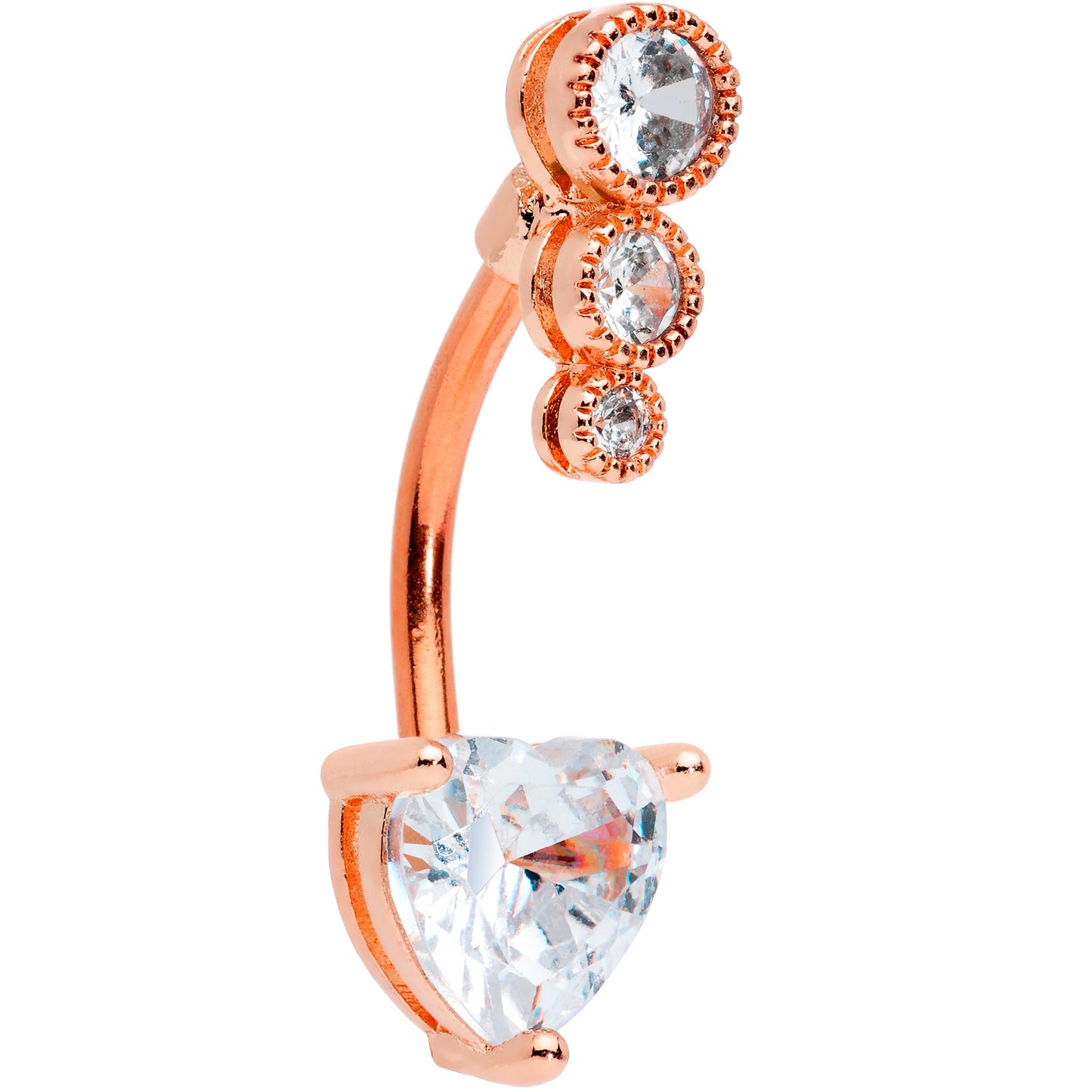 Clear CZ Gem Rose Gold Tone Triple Drop Heart Belly Ring