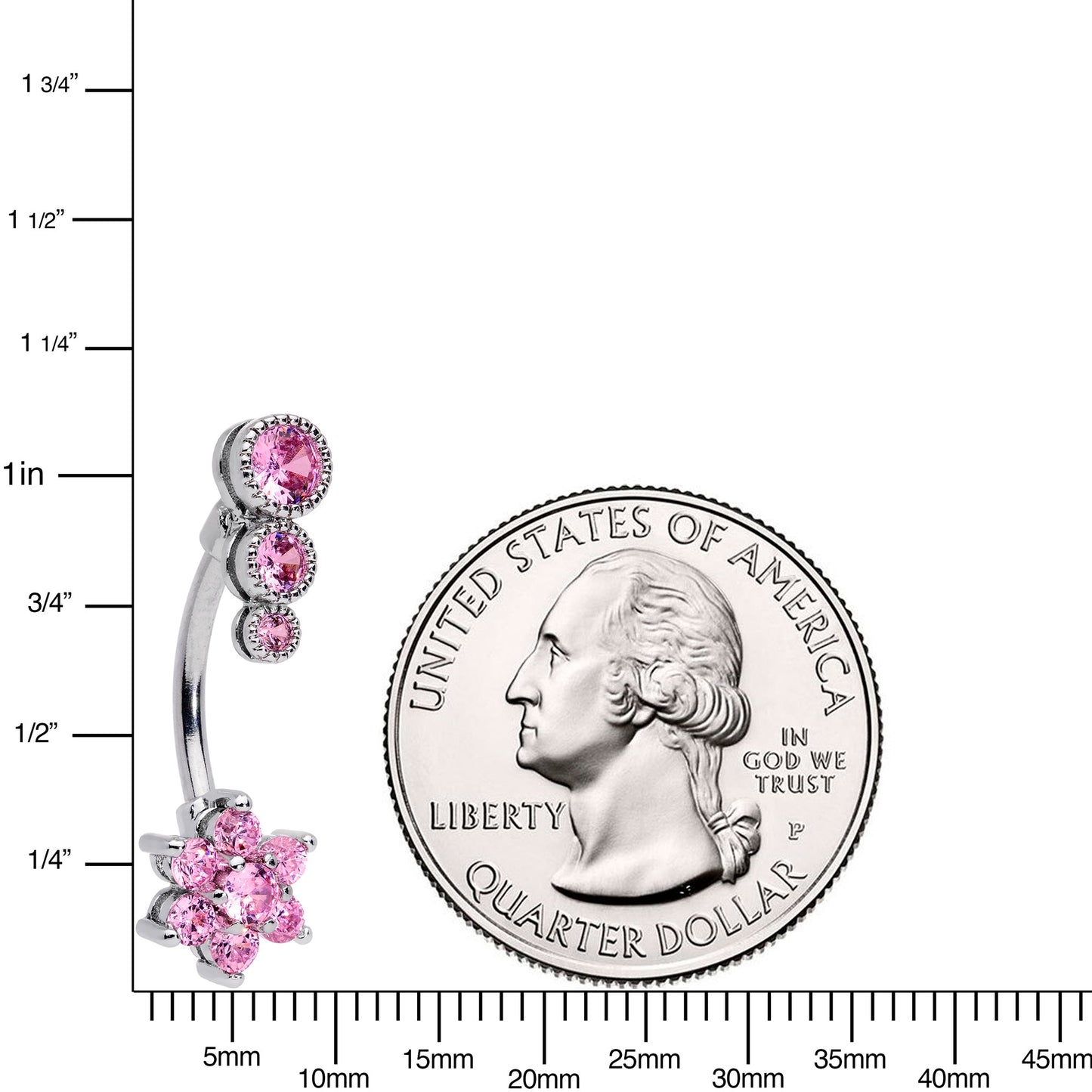 Pink CZ Gem Triple Drop Flower Belly Ring