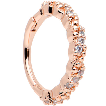 16 Gauge 3/8 Clear CZ Gem Rose Gold Tone Textured Hinged Segment Ring