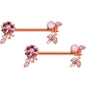 14 Gauge 9/16 White Synth Opal Rose Gold Hue Leaf Flower Nipple Ring Set