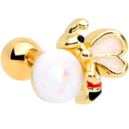 16 Gauge 1/4 White Faux Opal Gold Tone Insect Cartilage Tragus Earring