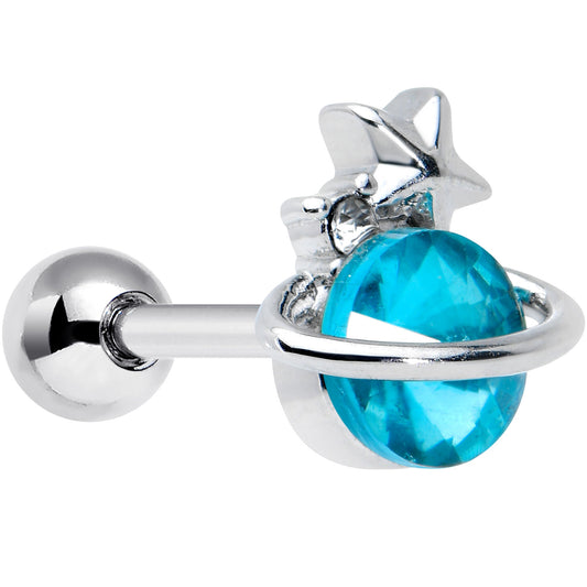 16 Gauge 1/4 Clear Blue Gem Saturn Star Cartilage Tragus Earring